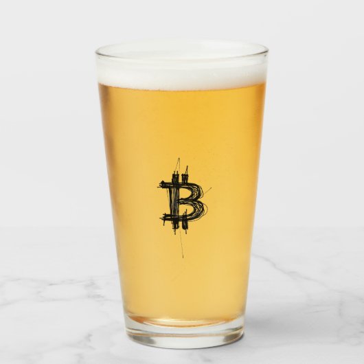 Bitcoin Line Art Logo (Schwarz ₿) Glas (Rückseite (gefüllt))