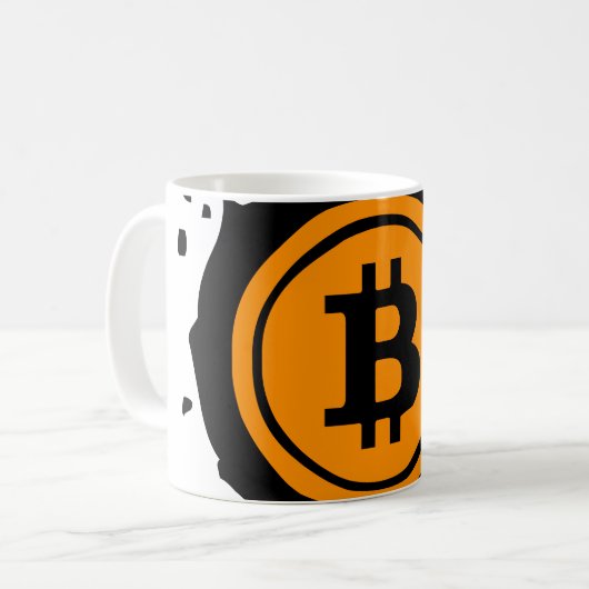 Bitcoin-Logo Kryptowährung Kaffeetasse (Vorderseite Links)