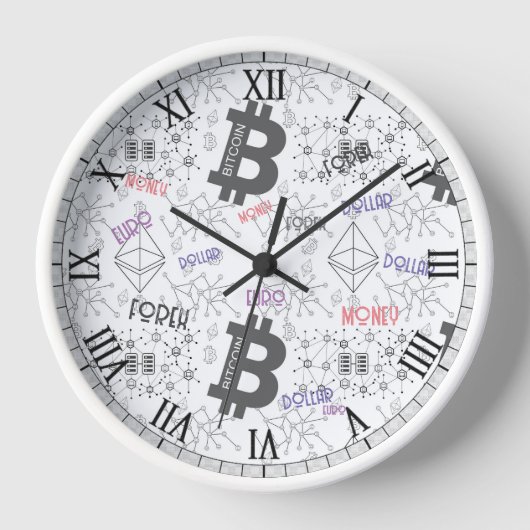 Bitcoin Money White Red Gray kompliziertes Design Uhr (Vorderseite)