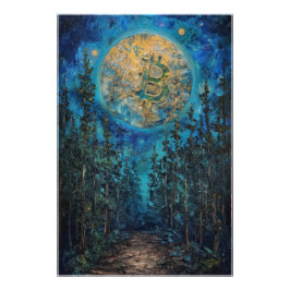 Bitcoin Moon BTC Kunstölmalerei Fotodruck