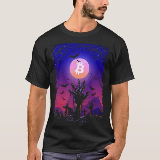 Bitcoin Moon Tombstone Graveyard Creepy Halloween T-Shirt (Vorderseite)