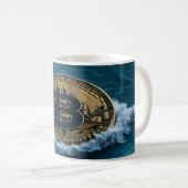 Bitcoin Münze in den Wellen Kaffeetasse (VorderseiteRechts)