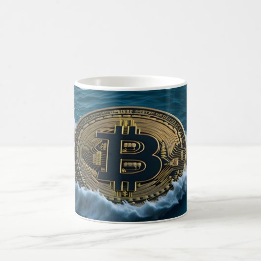 Bitcoin Münze in den Wellen Kaffeetasse (Mittel)