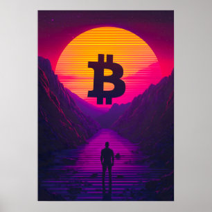 Bitcoin Neon Retro Sunset Poster