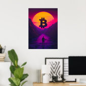 Bitcoin Neon Retro Sunset Poster (Heimbüro)