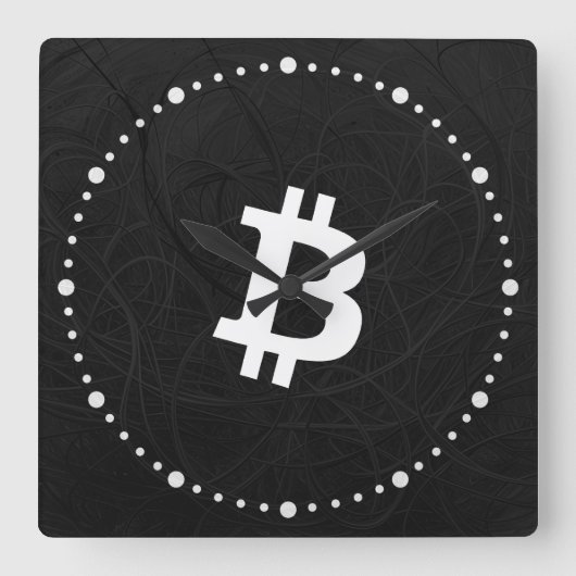 Bitcoin Neuron Schwarz Quadratische Wanduhr (Vorderseite)