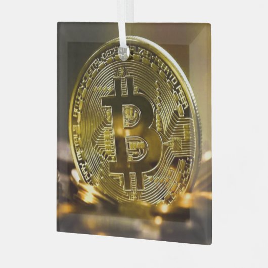Bitcoin Ornament Aus Glas (Vorderseite links)