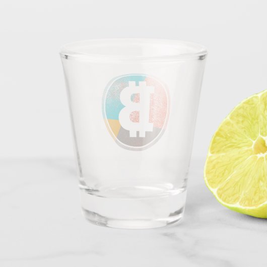 Bitcoin Pastel Pop Art Halftone Logo Schnapsglas (Rückseite)