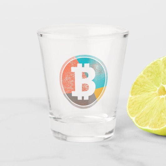 Bitcoin Pastel Pop Art Halftone Logo Schnapsglas (Vorderseite)