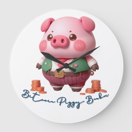 Bitcoin Piggy Banker Große Wanduhr (Vorderseite)