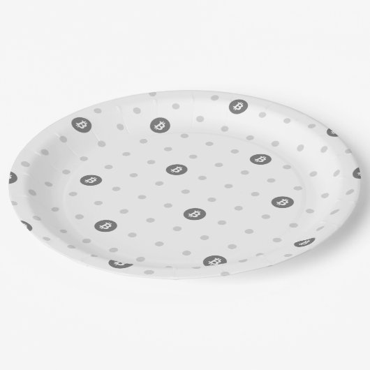 Bitcoin Polka Dot Paper Plate (Large) Pappteller (Schrägansicht)