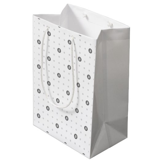 Bitcoin Polka Dots Gift Bag (Medium) Mittlere Geschenktüte (Rückseite Schrägansicht)