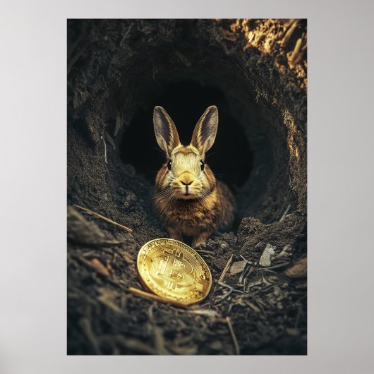 Bitcoin Rabbit Hole Crypto Bunny Poster (Vorne)