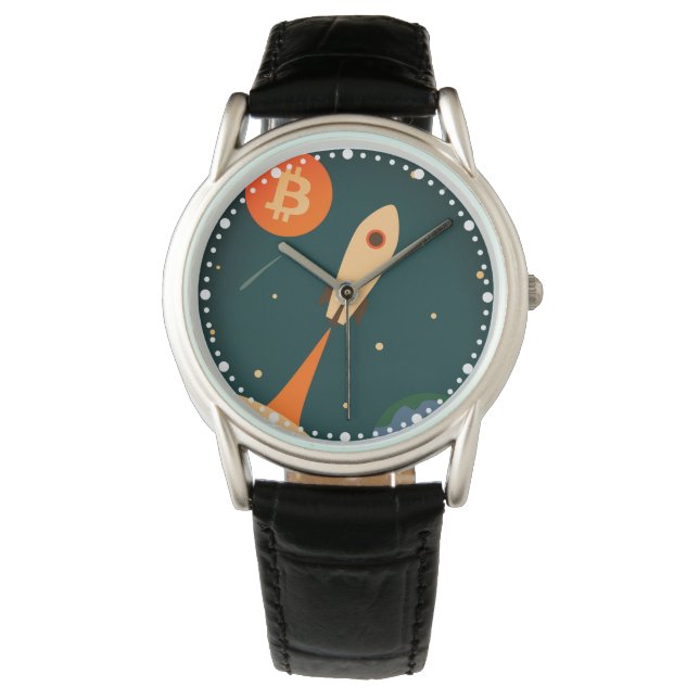 Bitcoin Rakete Armbanduhr (Vorderseite)