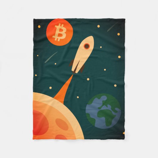 Bitcoin Rakete Fleecedecke (Vorderseite)