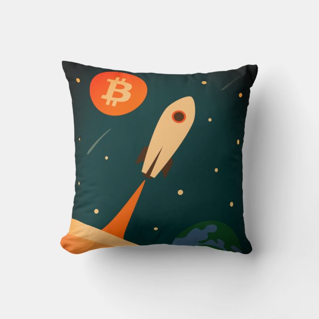 Bitcoin Rakete Kissen (Vorderseite)