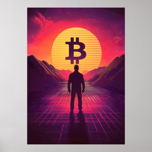 Bitcoin Retro Sunset Crypto Poster (Vorne)