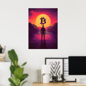 Bitcoin Retro Sunset Crypto Poster (Heimbüro)