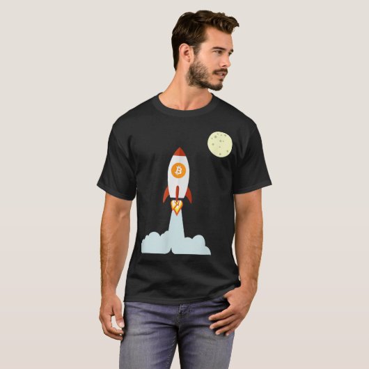 Bitcoin Rocket To The Moon Design T-Shirt (Vorne ganz)