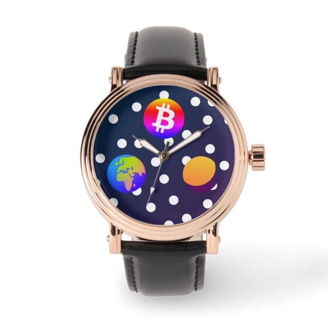 Bitcoin Solar Space Designer (farbenfroh) Sehen Armbanduhr (Vorderseite)