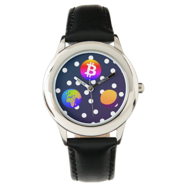 Bitcoin Solar Space Designer (farbenfroh) Sehen Armbanduhr (Vorderseite)