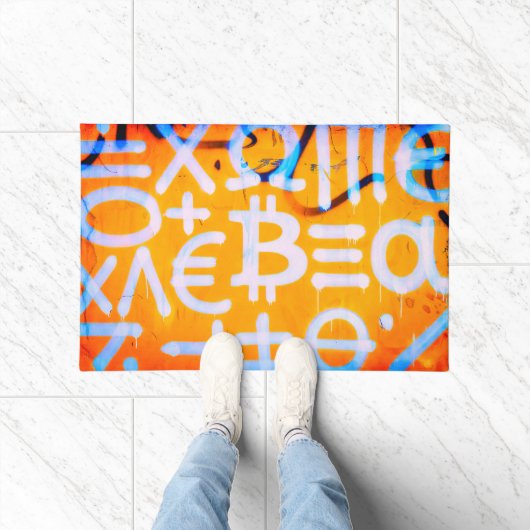Bitcoin-Straßenkunst (Orange Malerei Nr. 1) Fußmatte (Indoor)