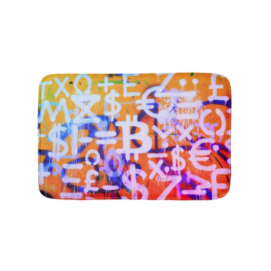 Bitcoin-Straßenkunst (Orange Malerei Nr. 2) Badematte (Vorderseite)