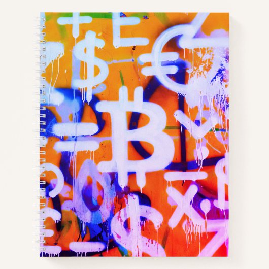 Bitcoin-Straßenkunst (Orange Malerei Nr. 2) Notizblock (Vorderseite)