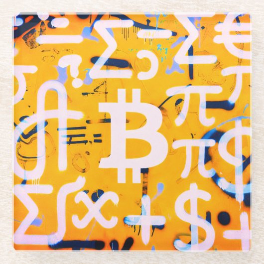 Bitcoin-Straßenkunst (Orange Malerei Nr. 4) Glasuntersetzer (Vorderseite)