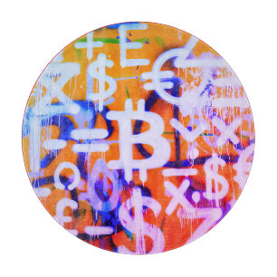 Bitcoin-Straßenkunst (Oranges Gemälde Nr. 2) Schneidebrett