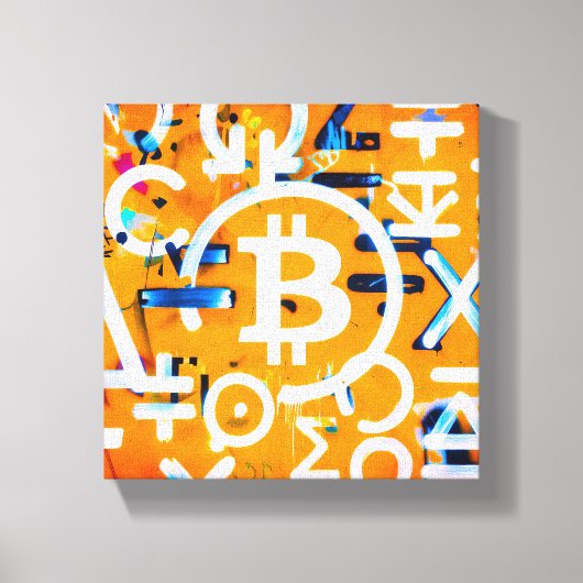 Bitcoin-Straßenkunst (Oranges Gemälde Nr. 3) Leinwanddruck (Vorderseite)