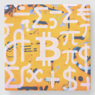 Bitcoin-Straßenkunst (Oranges Gemälde Nr. 4) Steinuntersetzer