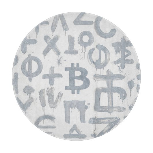Bitcoin-Straßenkunst (Weißes Gemälde Nr. 4) Schneidebrett (Vorderseite)