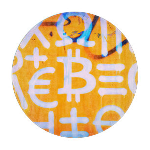 Bitcoin Street Art (Orange Malerei Nr. 1) Schneidebrett
