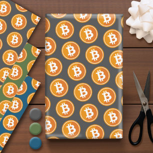Bitcoin-Symbol in orange und grau-grün Geschenkpapier Set