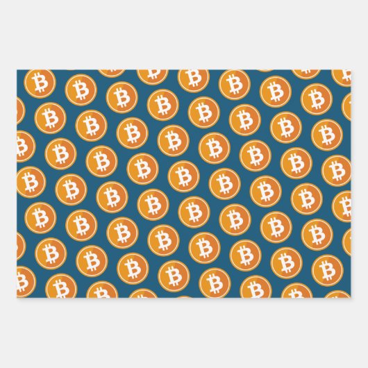 Bitcoin-Symbol in orange und grau-grün Geschenkpapier Set (Vorderseite 3)