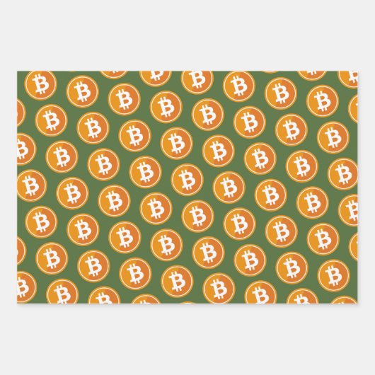 Bitcoin-Symbol in orange und grau-grün Geschenkpapier Set (Vorderseite 2)