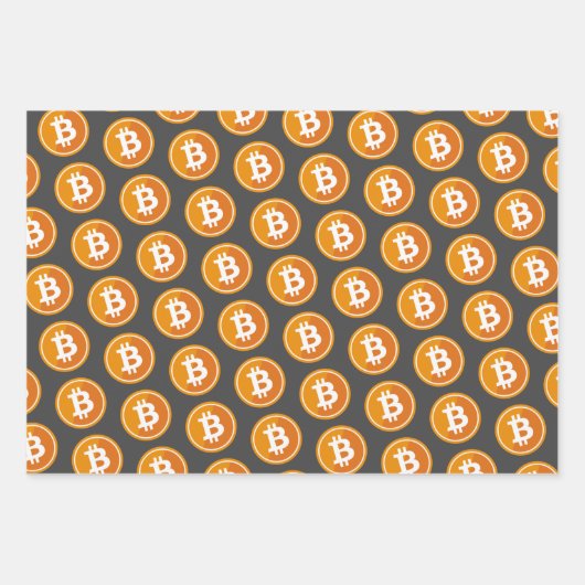 Bitcoin-Symbol in orange und grau-grün Geschenkpapier Set (Vorderseite)