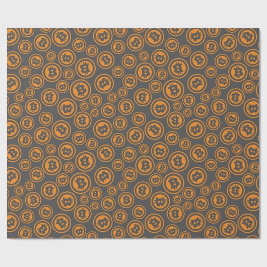Bitcoin Symbole Orange und Grau Gemustert Geschenkpapier (Flach)