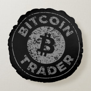 Bitcoin Trader Grunge Text Circle Kontur Black Rundes Kissen