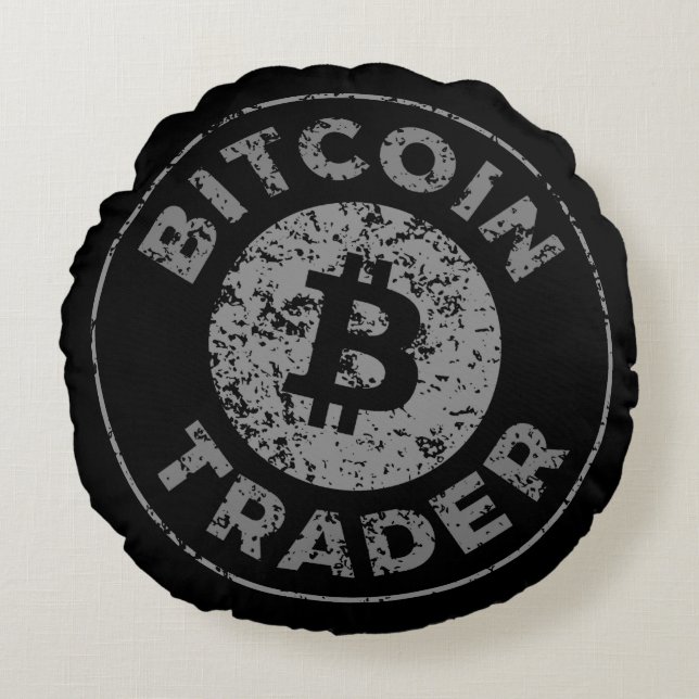 Bitcoin Trader Grunge Text Circle Kontur Black Rundes Kissen (Vorderseite)