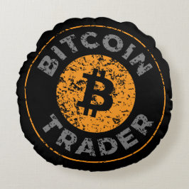 Bitcoin Trader Grunge Text Circle Kontur Black Rundes Kissen