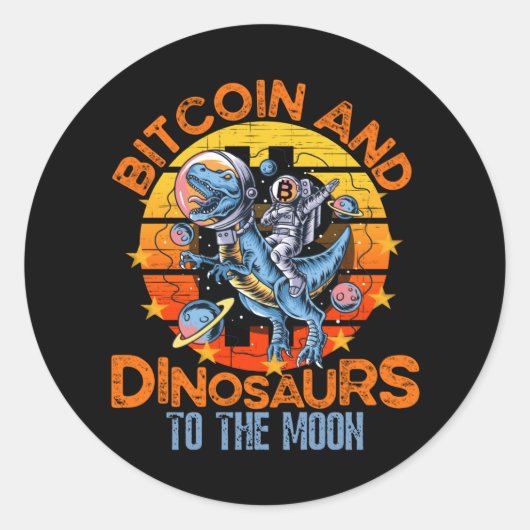 Bitcoin und Dinosaurier zum Mondkrypto Runder Aufkleber (Vorderseite)