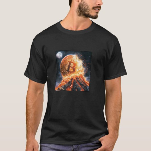 Bitcoin Vulkan Feuer Lava Berg Schicksal T-Shirt (Vorderseite)