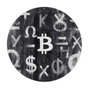 Bitcoin-Währungs- Street Art (Schwarze Malerei Nr. Schneidebrett