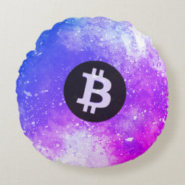 Bitcoin-Wasserfarbe (Stil 2 - Miami) Rundes Kissen