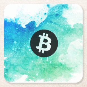 Bitcoin-Wasserfarbe (Stil 5 - Wellenreiter) Rechteckiger Pappuntersetzer