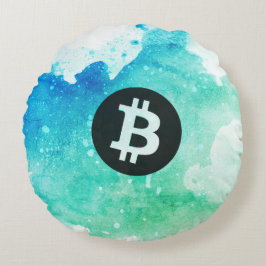 Bitcoin-Wasserfarbe (Stil 5 - Wellenreiter) Rundes Kissen