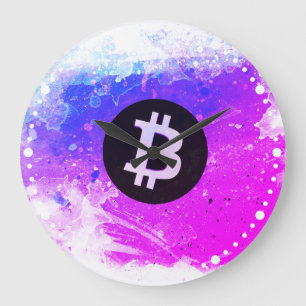 Bitcoin-Wasserfarbe (Stil 6 - Miami Beach) Große Wanduhr