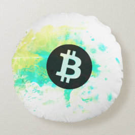 Bitcoin-Wasserfarbe (Stil 7 - Stack Sats) Rundes Kissen